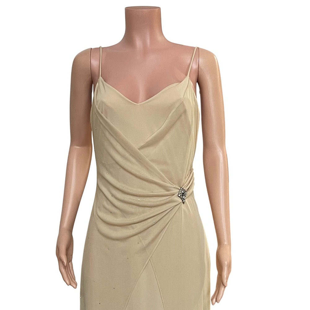 Eureka USA Beige Draped Evening Gown Sz L Y2K Glam Formal Prom Dress, Gala - Picture 4 of 13